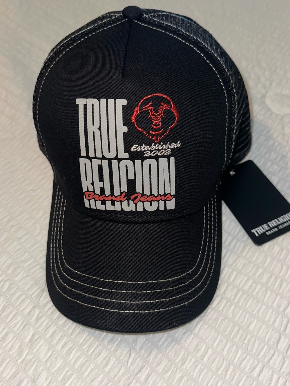 True Religion Black Cap with White and Red Logo